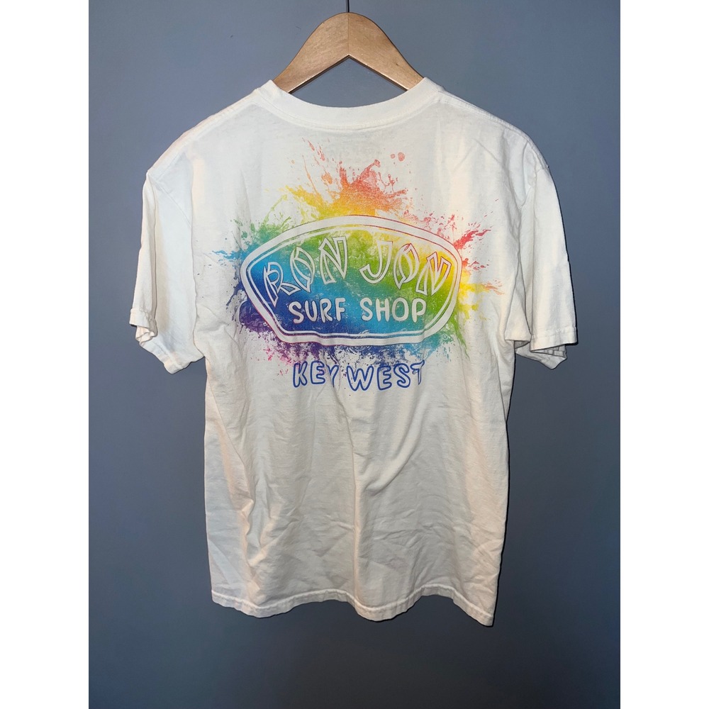 Ron Jon Surf Shop Key West Rainbow Graphic T-Shirt Mens Medium White Cotton